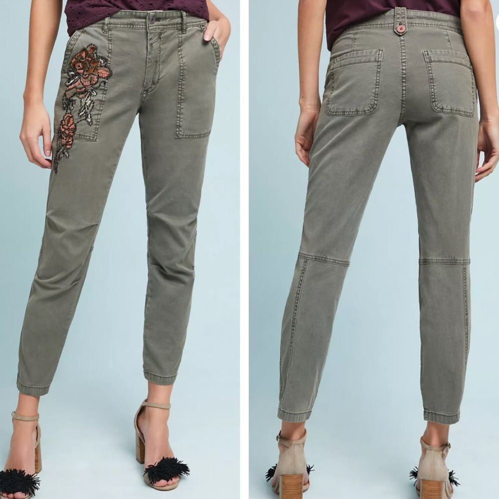 Anthropologie Embroidered Wanderer Utility Cargo Beaded Pants Size 26